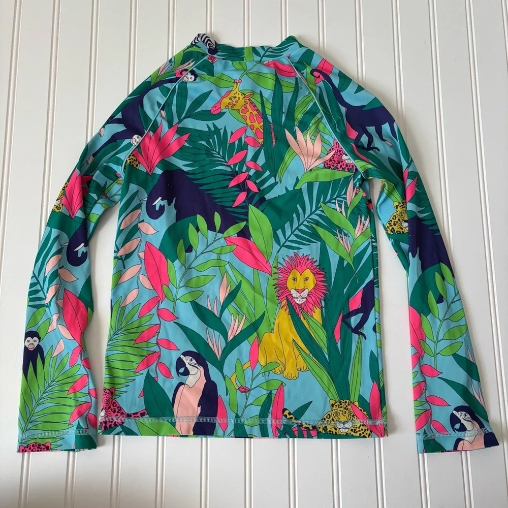 Mini Boden | Kid's Neon Animal Print Rashguard Size 9-10 Years Beach Vacation